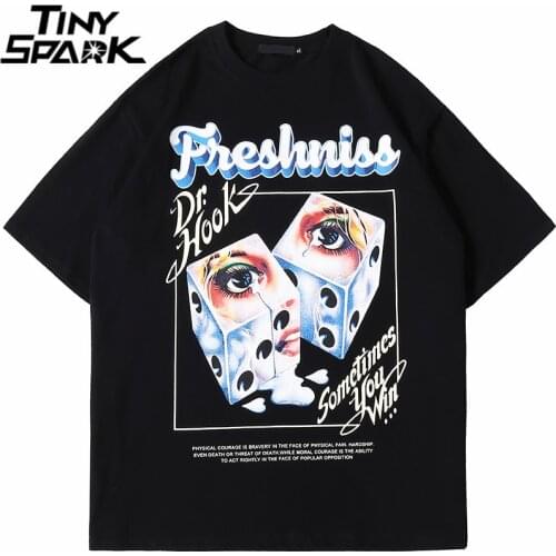 Hip Hop Streetwear Oversize Tshirt 2021 Men Harajuku Circle Letter Dice Print T Shirt Spring Summer Short Sleeve T-Shirt Black