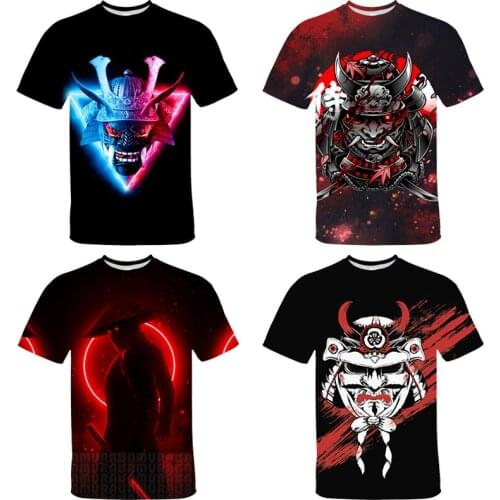 Summer Men and Women 3D Print T-Shirt Casual Ghost Kanji Tee Japanese Samurai Harajuku Style Street Shirt Hip-Hop Aesthetic Top