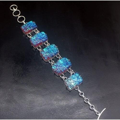 Gemstonefactory Jewelry Big Promotion Single Unique 925 Silver Beautiful Dichroic Glass Lady Women Charm Bracelet 21cm 20213210