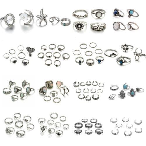 Tocona Vintage Gold Rings Sets for Women Cross Shell Starfish Clear Crytal Stone Geometric Wedding Ring Jewelry Wholesale