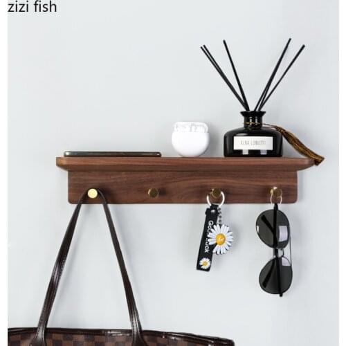 Creative Beech Wood Wall Hanging Rack Bedroom Living Room Wall Pendant Key Coat Hook Free Punch Home Organization and Storage