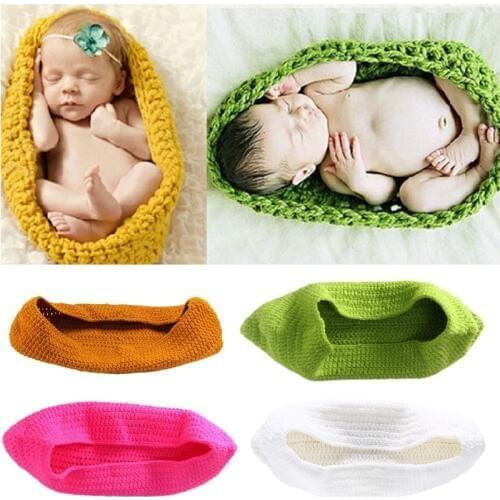 Cute Crochet Wool Sleeping Bags Newborn Baby Knitted Chunky Cocoon Swaddle Baby Pea Pod Photography Props Sleeping Bag