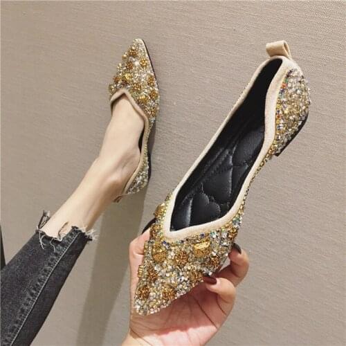 Fashion Sequined Cloth Flat Casual Shoes Woman Comfortable Pointed Toe Women Shoes