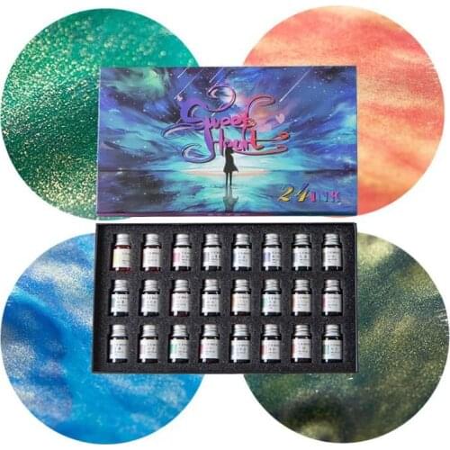 24 Colors Starry Sky Color Ink Set Non-carbon Antique Color Ink Painting Graffiti Diping Pen Gold Powder Ink