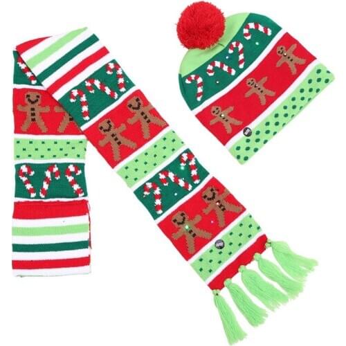 Led Christmas Hat Scarf Set Kids & Adult Skullies Beanies Knitted Warm Winter Hat Children Boys Girls Hats and Caps 2 Piece Set