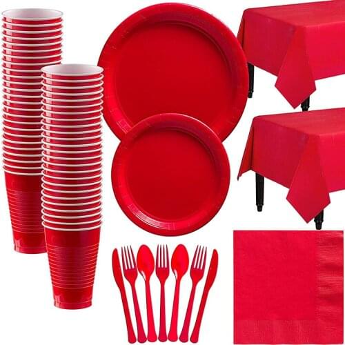 Wedding Party Red Color Party Set Disposable Tableware Decorations Cup Plate Napkin Supplies Anniversaire Birthday Party Decor
