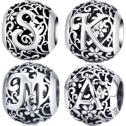 Genuine 925 sterling silver pattern retro letter beads fit bangle charm bracelet making for women fashion original jewelry DIY