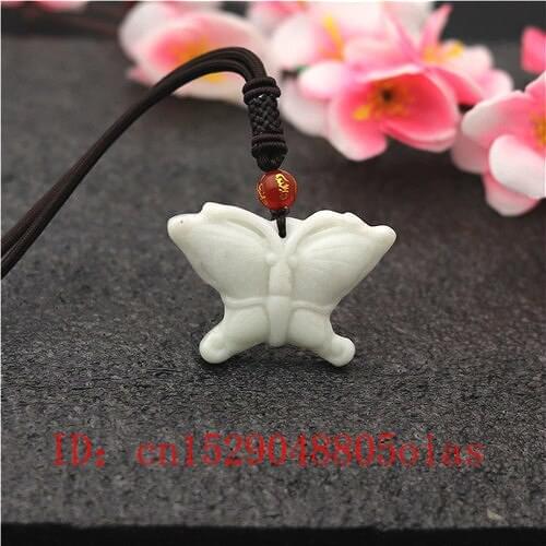 Natural White Chinese Jade Butterfly Pendant Necklace Charm Jewellery Fashion Accessories Carved Amulet Gifts for Women Men A02