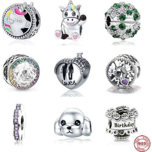 New european purple spacer lovers birthday dog unicorn bead fit Original Pandora Charms silver 925 Bracelet DIY Women Jewelry