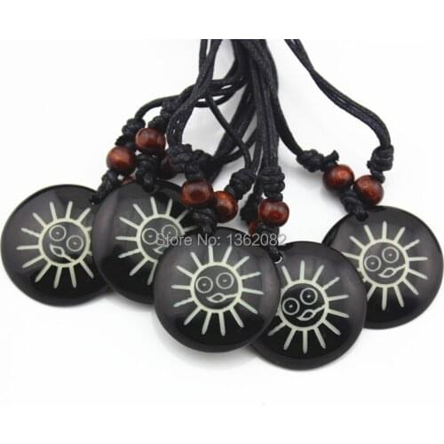 Wholesale lot 12pcs Tribal Style Sun Face Smile Amulet Necklace Handmade Lucky Cord Gift MN358