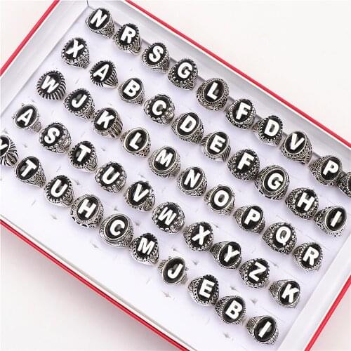 Wholesale Bulk Lots 30pcs Vintage English Letter Metal Mix Style A-Z Jewelry Rings For Men Women Can Choose