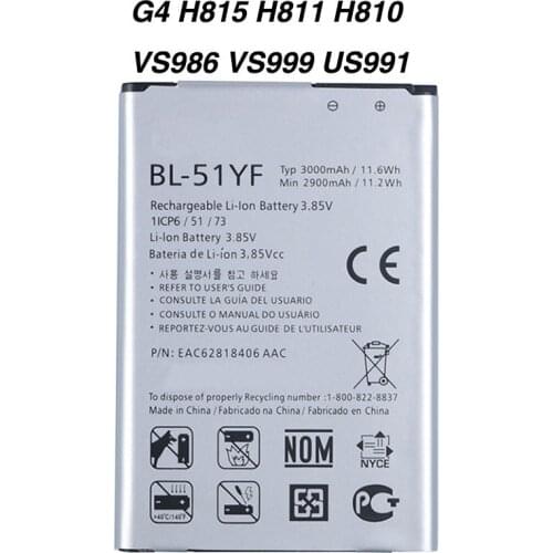 Original G4 Phone Battery for LG G4 H815 H818 H810 VS999 F500 3000mAh BL-51YF
