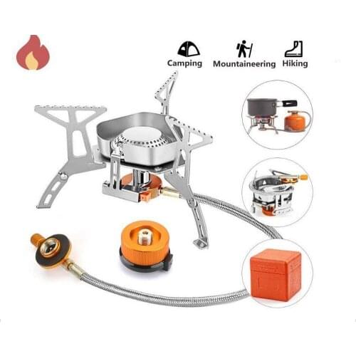 Outdoor Camping Gas Stove Stainless Steel Ultralight Hiking Stove Portable Split Gas Burner Cooker with Piezo Ignition Equipment