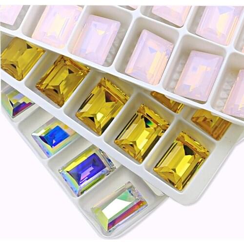 Rectangle Glass Sew On Rhinestone With Silver Claw FlatBack Sewing Rhinestones On Clothes For Needlework Clothes Shoes Bags