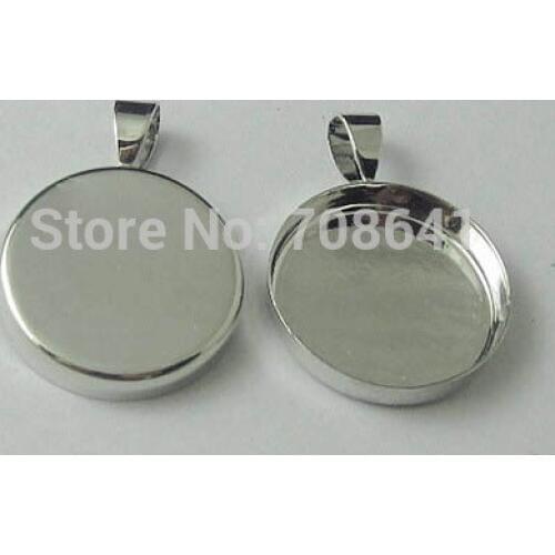 Blank Round Deep Wall Bezel Cups with Bail Pendant Base Resin Cabochons Settings Findings DIY Jewelry Making Rhodium tone
