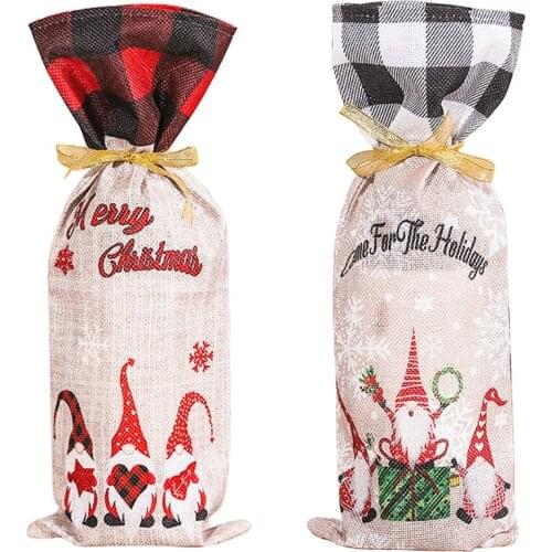 Christmas Cartoon Faceless Gnome Wine Bottle Cover Champagne Bag Decoration