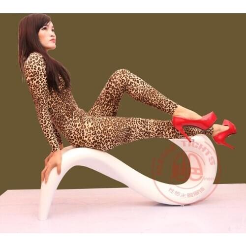 Sexy shapewear Leopard Print Zipper Open U-Crotch Bodysuit Lingerie Leopard Long Sleeve Lycra Cotton Bodycon Full-Body Jumpsuits