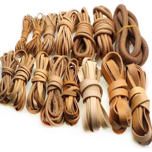 2 Meter Natural Color Real Genuine Leather Cord 1 2 3 4 5 6 8 mm Round Flat Rope String for DIY Necklace Bracelet Jewelry Making