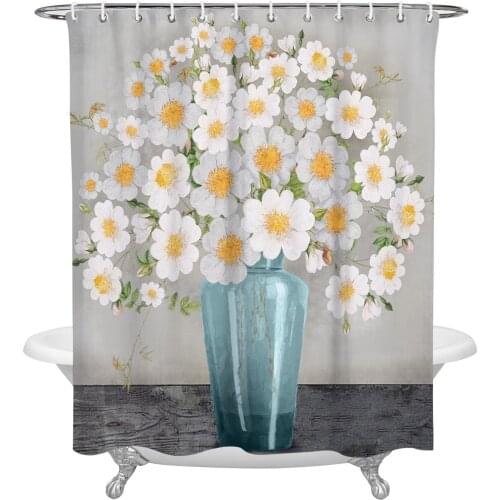 Oil Painting Texture White Rose Flower Shower Curtain Home Bath Decorative Waterproof Polyester Fabric Bathroom Curtain