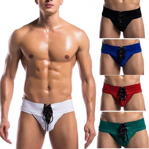 Men Sexy Briefs Underwear Erotic Low Rise Solid Color Bandage G-String Elastic Fitness Underpants Breathable Soft Male Panties