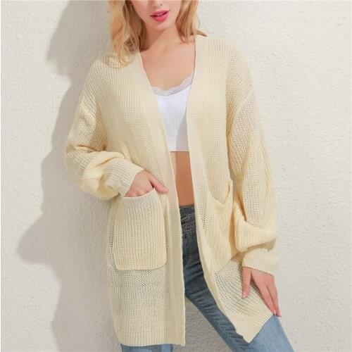 Spring Sweater Cardigans Women 2020 V Neck Lantern Sleeve Open Stitch Loose Sweater Jacket Cheap Clothes Female Knit Coat