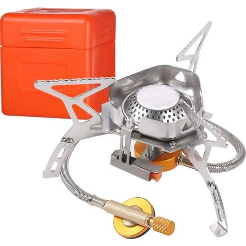 3000W Windproof Portable Backpacking Stove with Piezo Ignition Strong Firepower Lightweight Outdoor Camping Stove Propane Butane