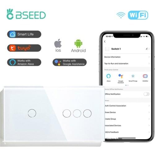 BSEED Wifi Light Switches 1/3Gang 1//2/3Way Wall Switches Google Home Alexa Voice Control Touch Smart Switch Tempered Glass