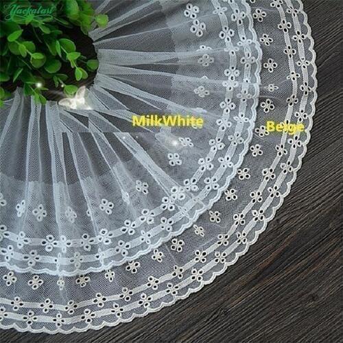 YACKALASI Cotton Embroidery Lace Scalloped Eyelet Embroidered Lace Applique DIY Garment Accessories 14cm