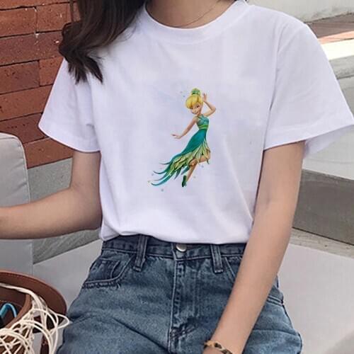 Women T-shirt Cartoon Fairies Tinker Bell Printed Female Graphic Tshirt Harajuku Funny T Shirt Girl Tops Tee Dropship