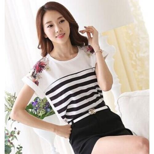 Summer womens casual printing striped blouses blusas femininas women plus size chiffon blouses Striped fashion women shirt