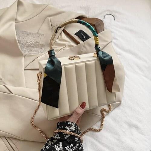 Fashion Padded Box Small Women Handbags Unique Design Chain Crossbody Bags Scarf PU Leather Female Shoulder Bags Spring 2021