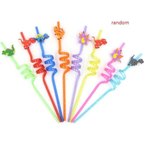 1pc Cartoon Dinosaur ＆ Panda Plastic Spiral Drinking Straws Children Use Birthday Party Bar Club Juice Wine Cup Random