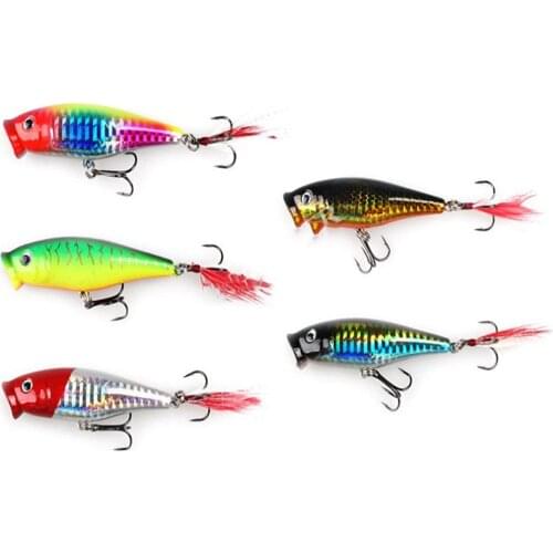 1pcs Topwater Popper Bait 8.5g75mm Crankbait Minnow Swimming Artificial Hard Floating Fishing Lure Tackle Feather Treble Hooks