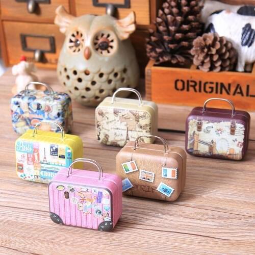 120 pcs Continental Mini Tin Box Retro Suitcase Handbag Small Rectangular Candy Box Small Tin Container