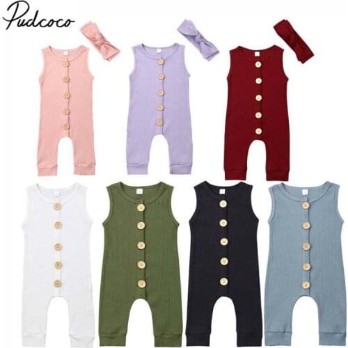 2019 Brand Newborn Baby Boy Girl Knitting Button Romper Button Solid Sleeveless Jumpsuit Summer Outfit Baby Clothes