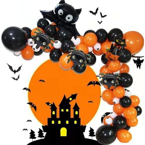 72pcs Halloween Decor Balloon Garland Arch White Eyeball Black Orange Latex Balloon Bat Spider Globos Halloween Party Supplies