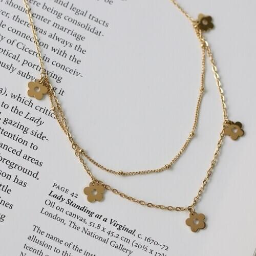 Amaiyllis 18k Gold Daisy Necklace Double Clavicle Chain Choker Necklace Gold Flowers Chrysanthemum For Women Jewelry Gift