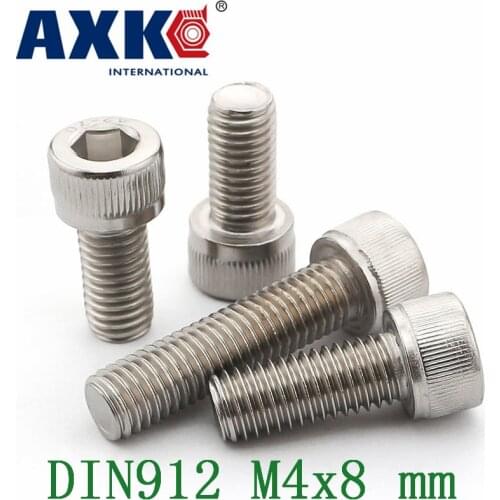 Free Shipping M4*8 Mm 100pcs/lot Metric Thread Din912 M4x8 Mm 304 Stainless Steel Hex Socket Head Cap Screw Bolts
