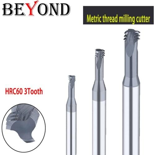BEYOND 3Tooth Metric Thread Milling Cutter For Tungsten Steel CNC 60 Degree Carbide End Mill Machining Center
