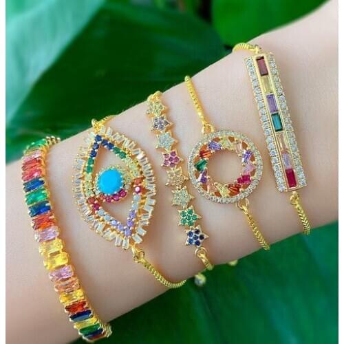 Evil eye flower multicolor crystal micro pave cz zircon cubic zirconia Bracelet Adjustable silicone Snake Chain Jewelry yfg3