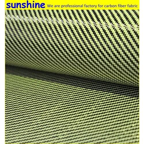 185gsm Colorful Carbon Aramid Fiber Hybrid Fabric 3K 1670Dtex Yellow Aramid Fiber
