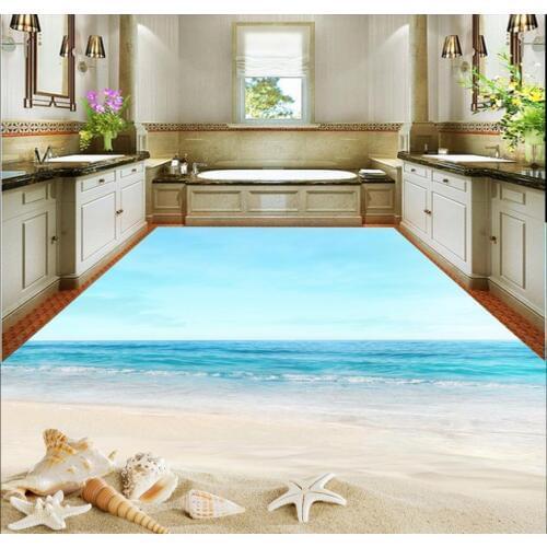 Home Decoration Beach 3D starfish floor pvc wallpaper 3d waterproof wallpaper for bathroom wall