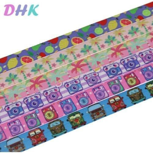 DHK 5/8'' 10yards car washing Coconut fruit printed Fold Elastic FOE stretch ribbon hairbow headwear headband DIY OEM B1920