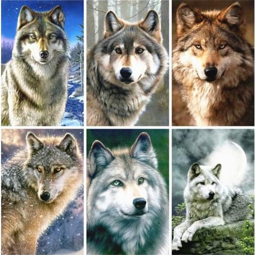 Huacan 5D DIY Diamond Painting Wolf Full Square Diamond Embroidery Mosaic Animal Decorations Home New Year Gift