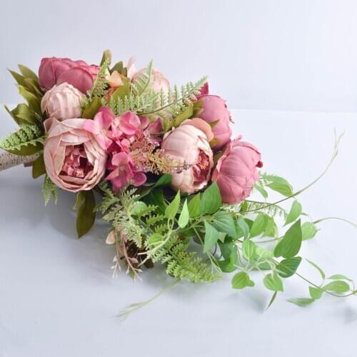 SainMax Wedding Bouquet Bride Handhold Flowers Peony Flower Decoration Simulation Flower Bride Flower Bouquet Artificial