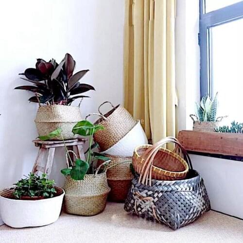 Seagrass Belly Basket Flower Plants Pots Laundry Storage Home Garden Organizer Decoration