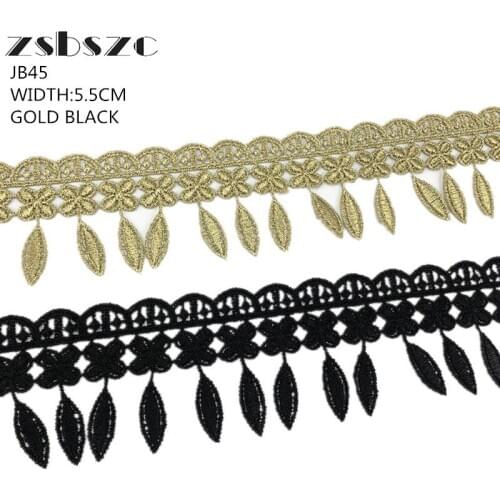 5.5CM Width 5Yards Leaf Gold/Black Tassels Lace Fringe Lace Trim Ribbon Costume Home Textile Curtains Decor Trims