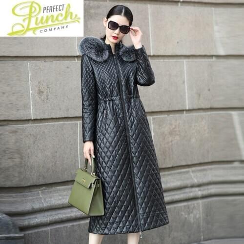 Genuine Leather Jacket Sheepskin Real Fox Fur Collar Hooded Duck Down Winter Coat Women AKF246A YY889