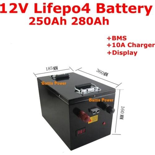 Lithium LiFepo4 12V 250Ah 280Ah battery with 100A BMS for 3600W 1200W motorhome electric mountainboards solar energy+20A charger