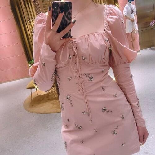 Sweet Princess Rhinestone Shine Mini Dress Young Lady Bodycon Party Dresses